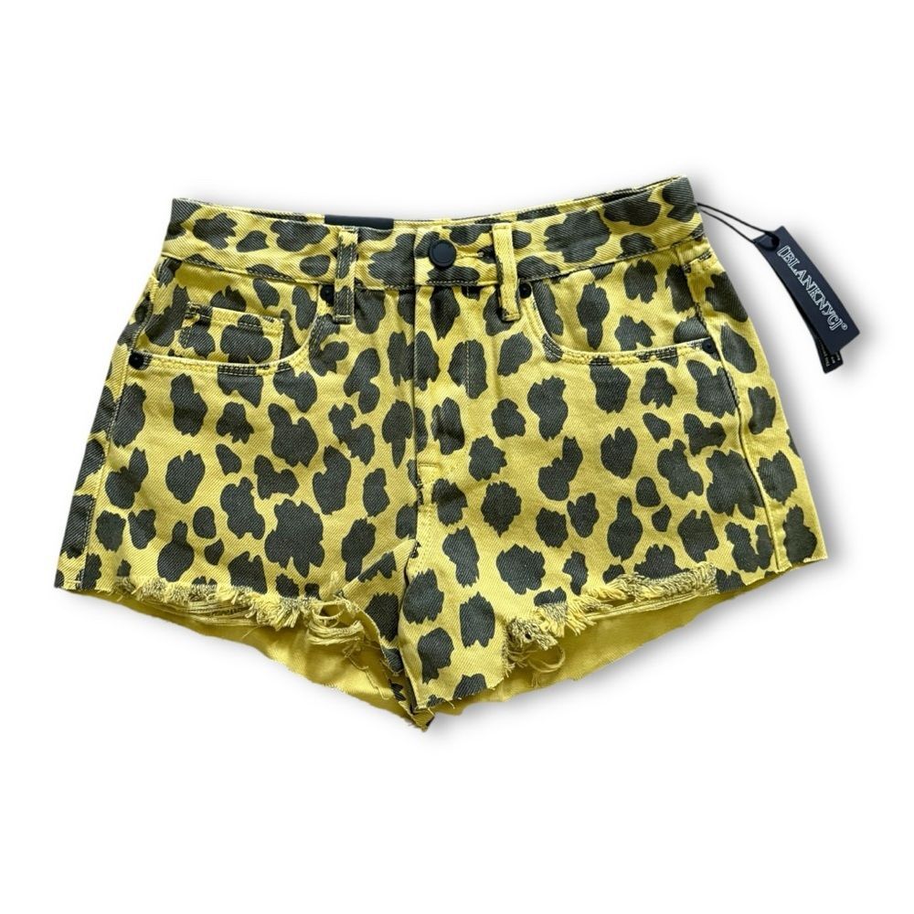 Blank NYC The Barrow Vintage High Rise Denim Shorts Lime Cheetah NWT Size 25